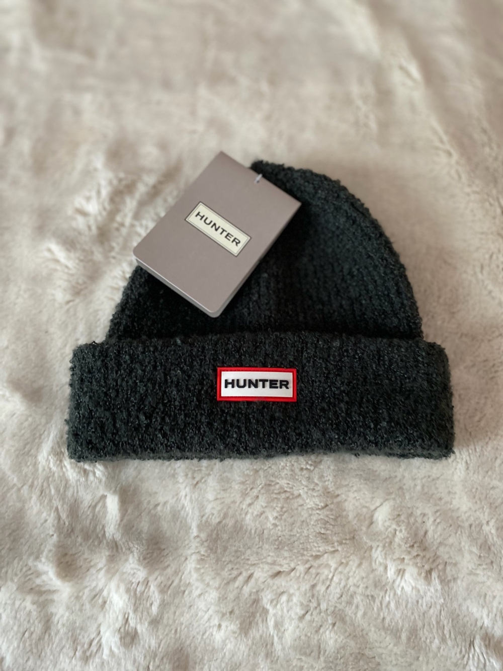 Hunter boucle green knit cuffed beanie